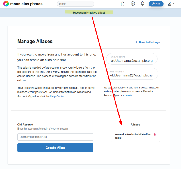 pixelfed-alias-success
